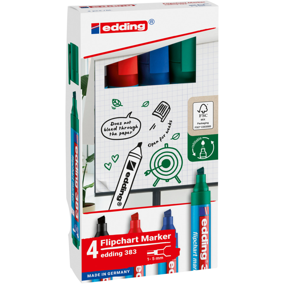 383 Flipchartmarker - nachfüllbar, 1 - 5 mm, 4 Stück sortiert