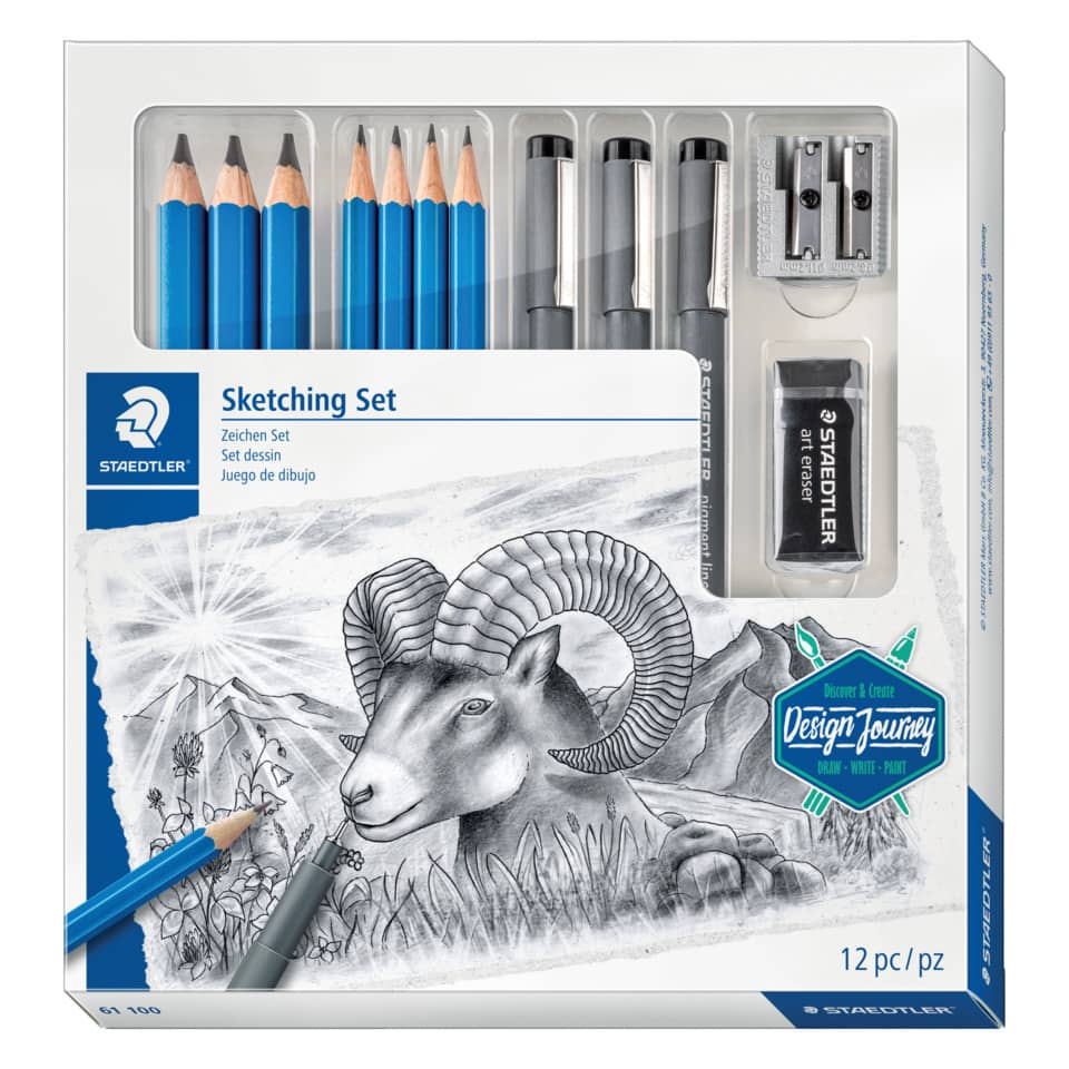 Schreibgeräteset Sketching Set - Bleistift/Pigmentliner, blau/grau