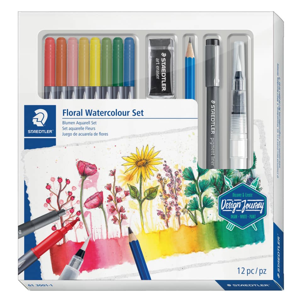 Schreibset Blumen Aquarell - 12-tlg.
