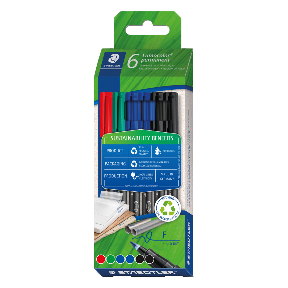 Feinschreiber Universalstift Lumocolor® - permanent, F, 6 Stück sortiert