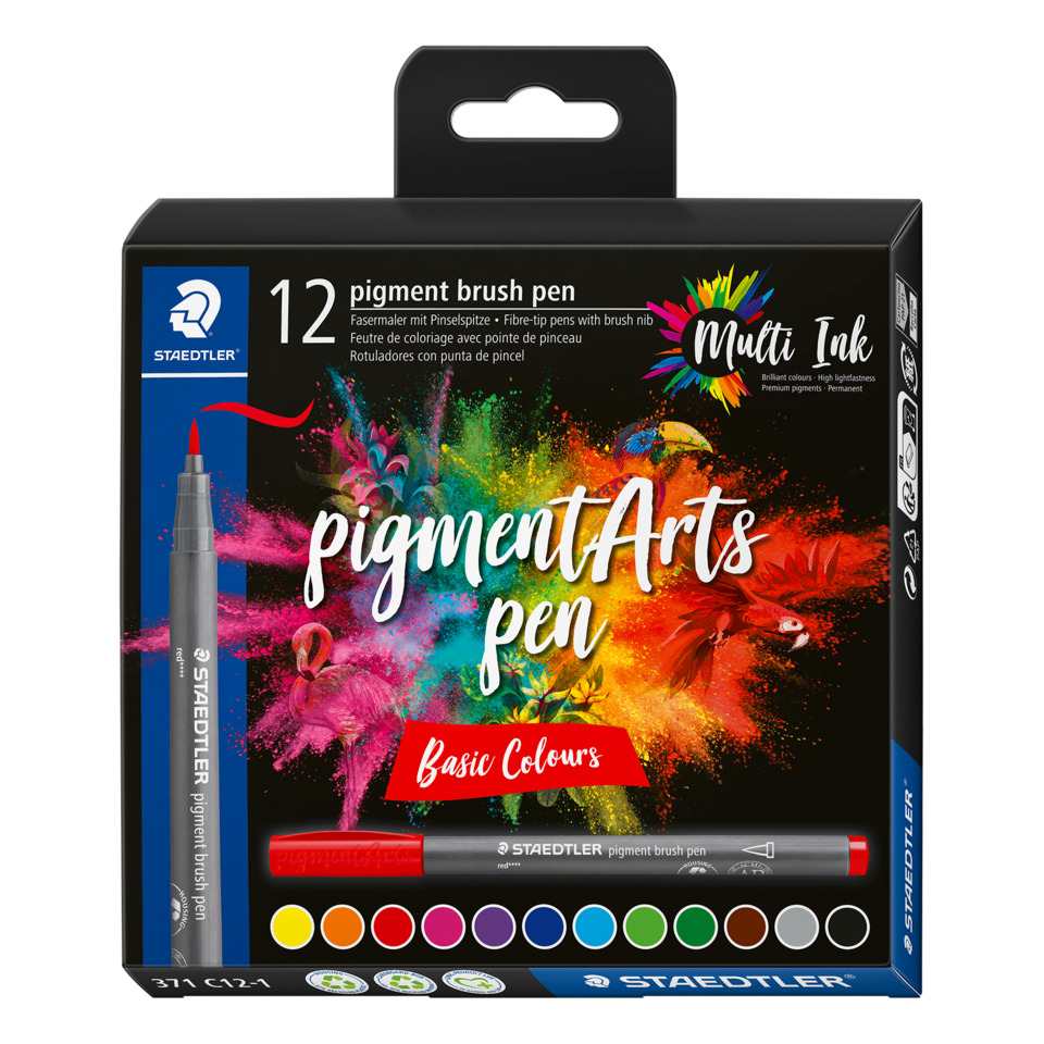 Pinselmaler pigment brush pen 371 - 12 Farben sortiert