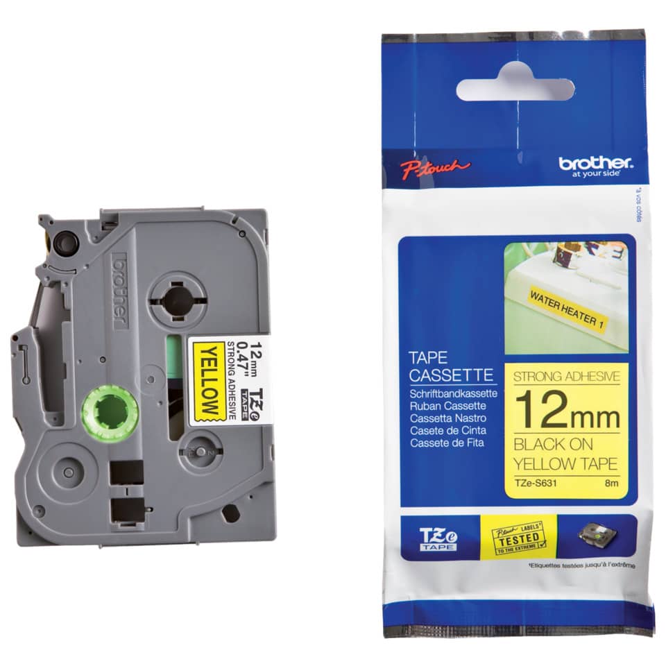 Original Brother DirectLabel schwarz auf gelb extra stark Laminat (TZE-S631)