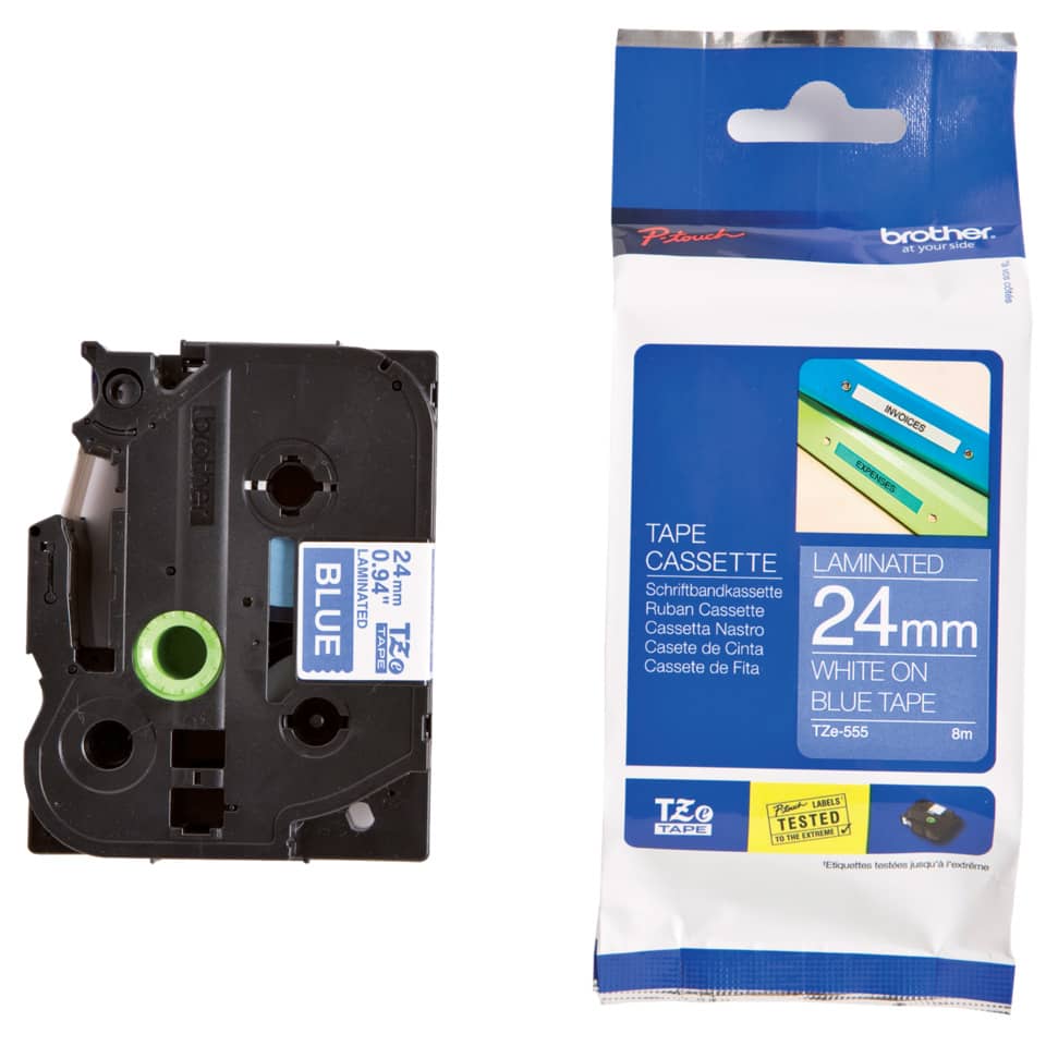 Original Brother DirectLabel weiss auf blau Laminat (TZE-555)