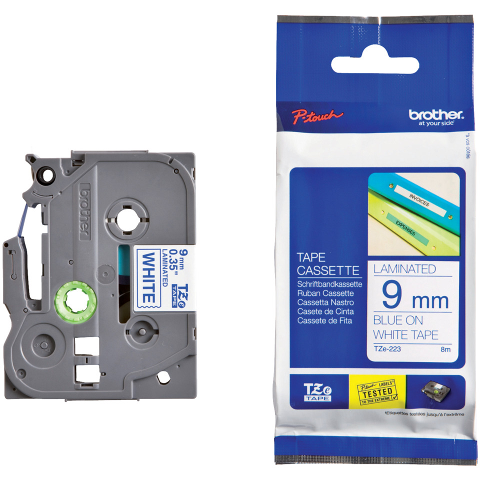 TZe-223 Schriftbandkassette - laminiert, 9 mm x 8 m, blau auf weiß