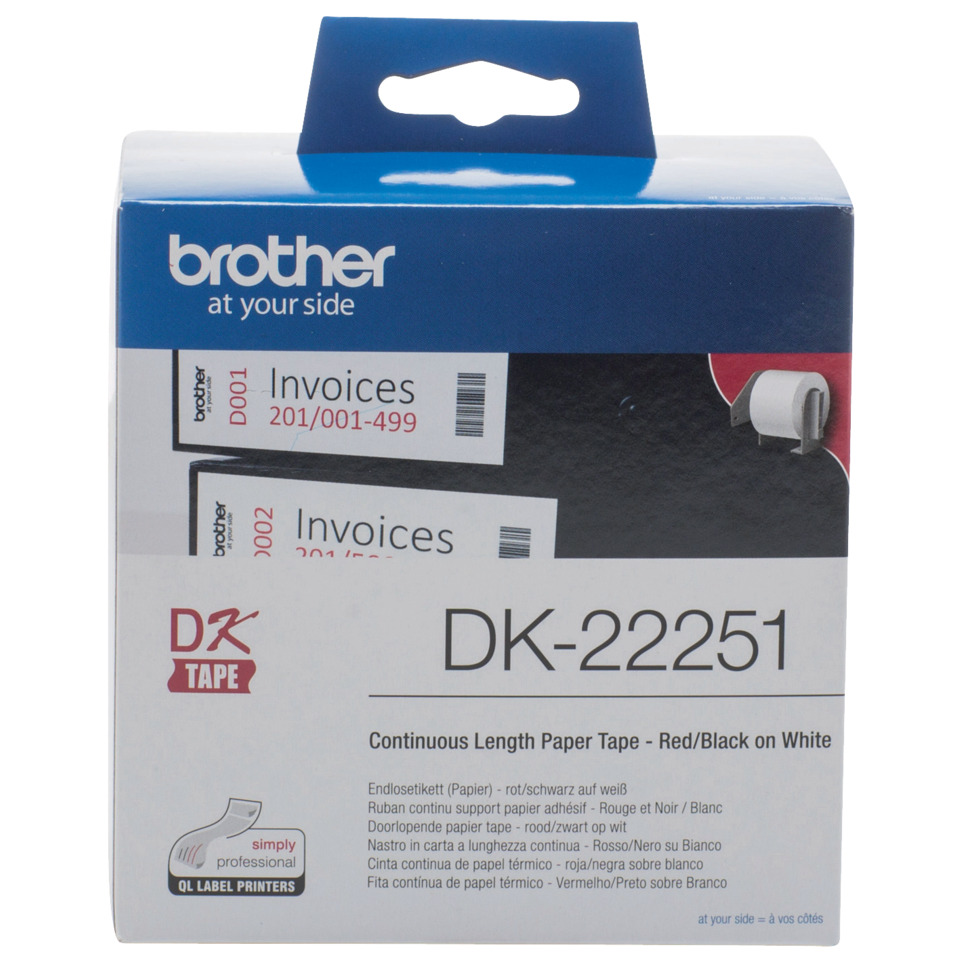 DK-Endlosetiketten Papier - 62 mm x 15,24 m, schwarz/rot auf weiß