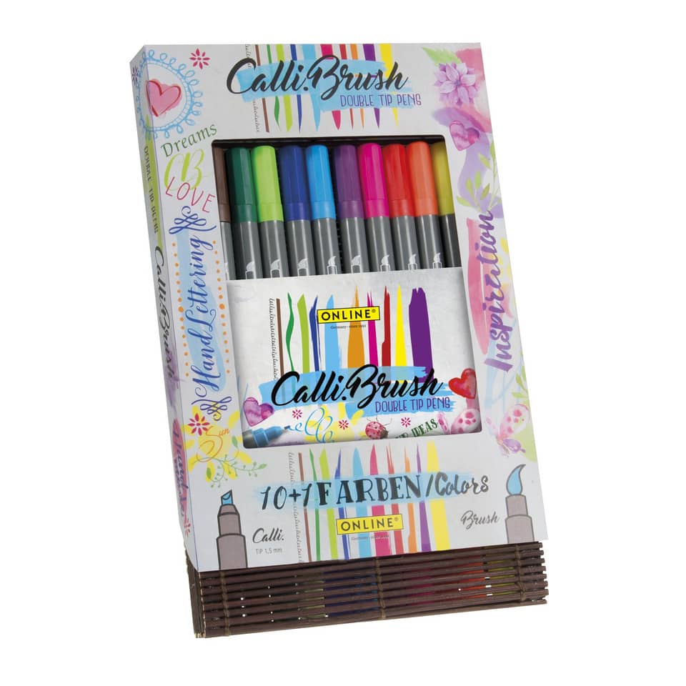 Faserschreiber Calli.Brush Pen - 11 Farben im Bambus Etui