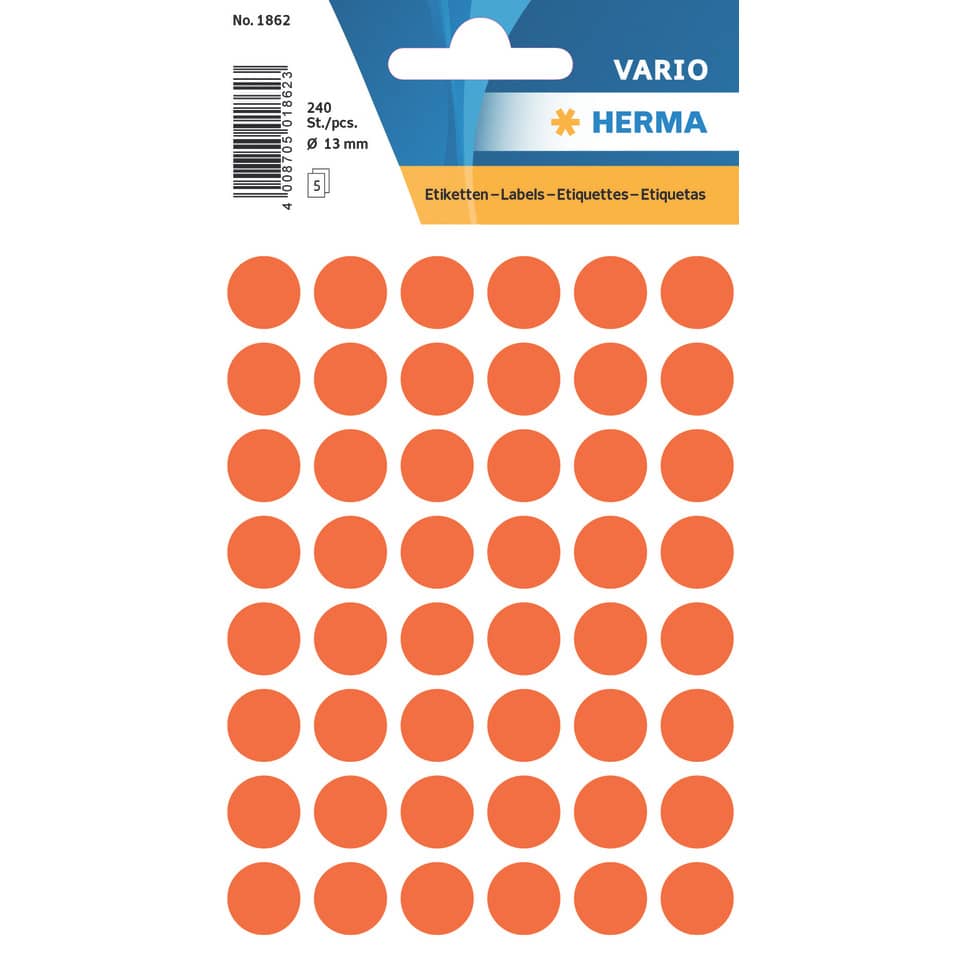 1862 Vielzwecketiketten - rot, Ø 13 mm, matt, 240 Stück