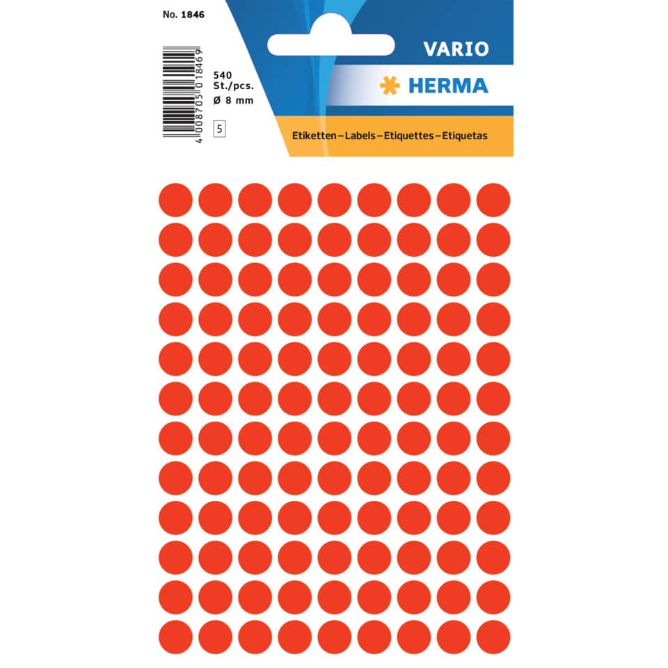 1846 Vielzwecketiketten - rot, Ø 8 mm, matt, 540 Stück