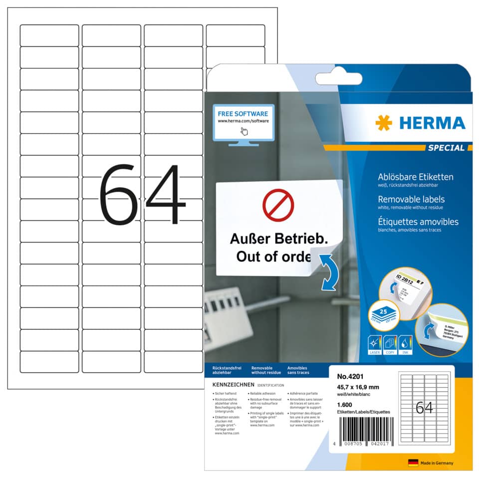 4201 Sichtreiteretiketten A4 weiß 45,7x16,9 mm Movables/ablösbar Papier matt 1600 St.