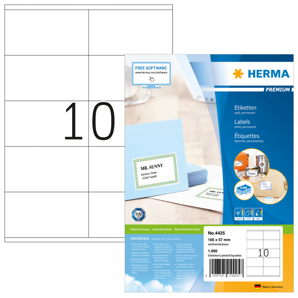 4425 Etiketten Premium A4, weiß 105x57 mm Papier matt 1000 St.