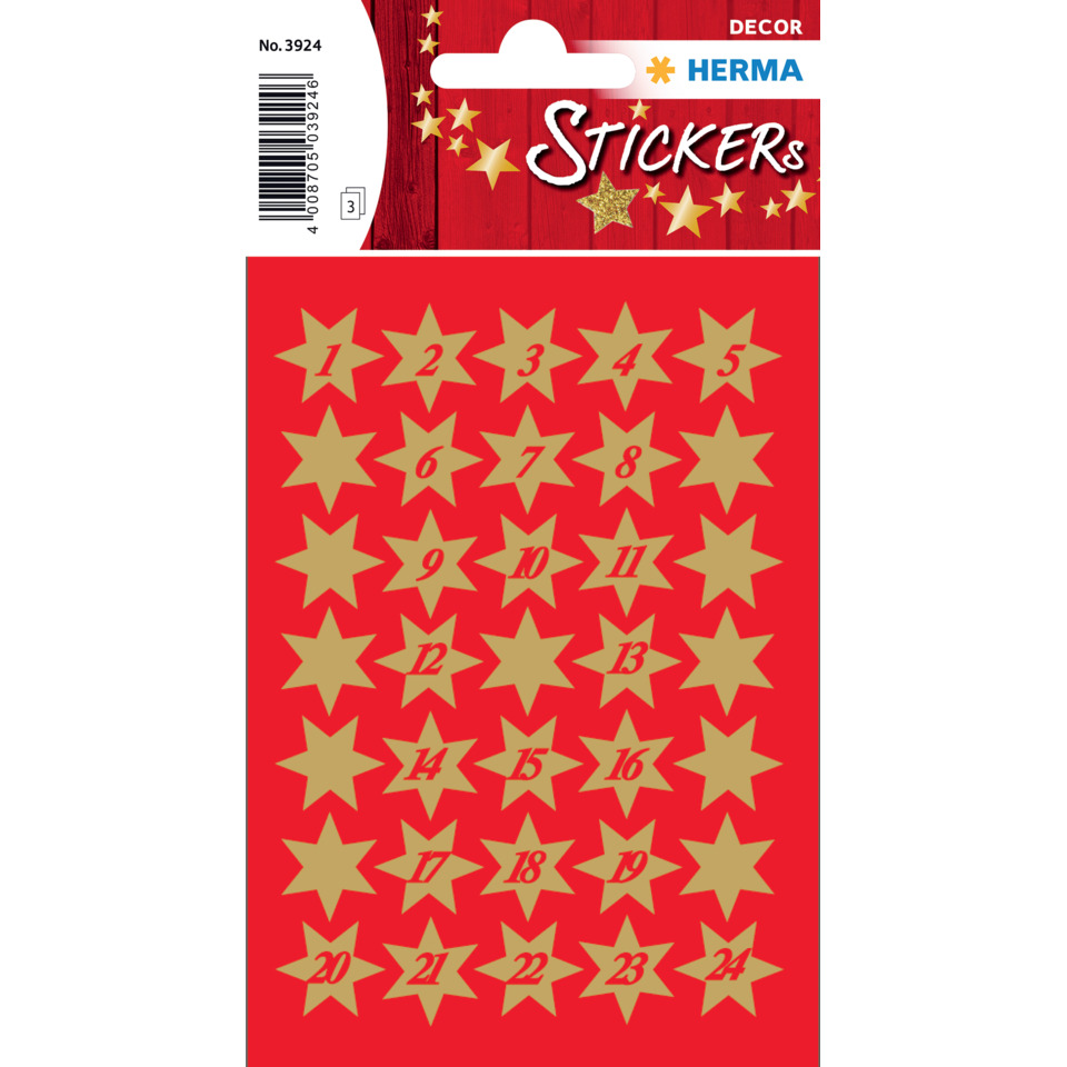 3924 Sticker DECOR Sterne 6-zackig, gold Ø 14 mm, 1-24