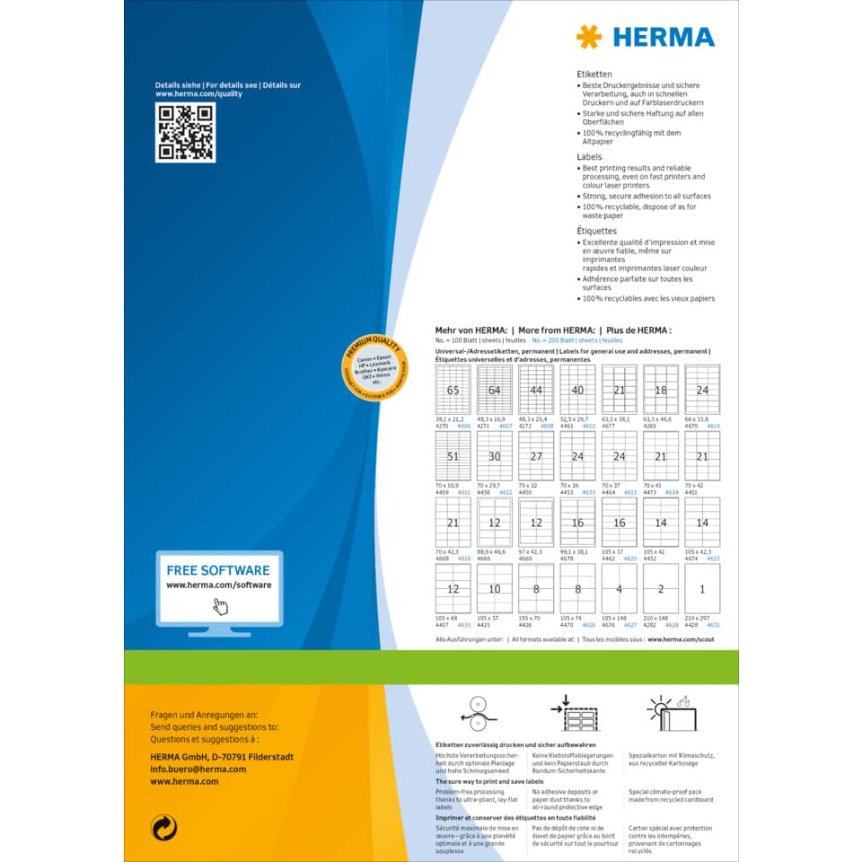 4627 Etiketten Premium A4, weiß 105x148 mm Papier matt 800 St.