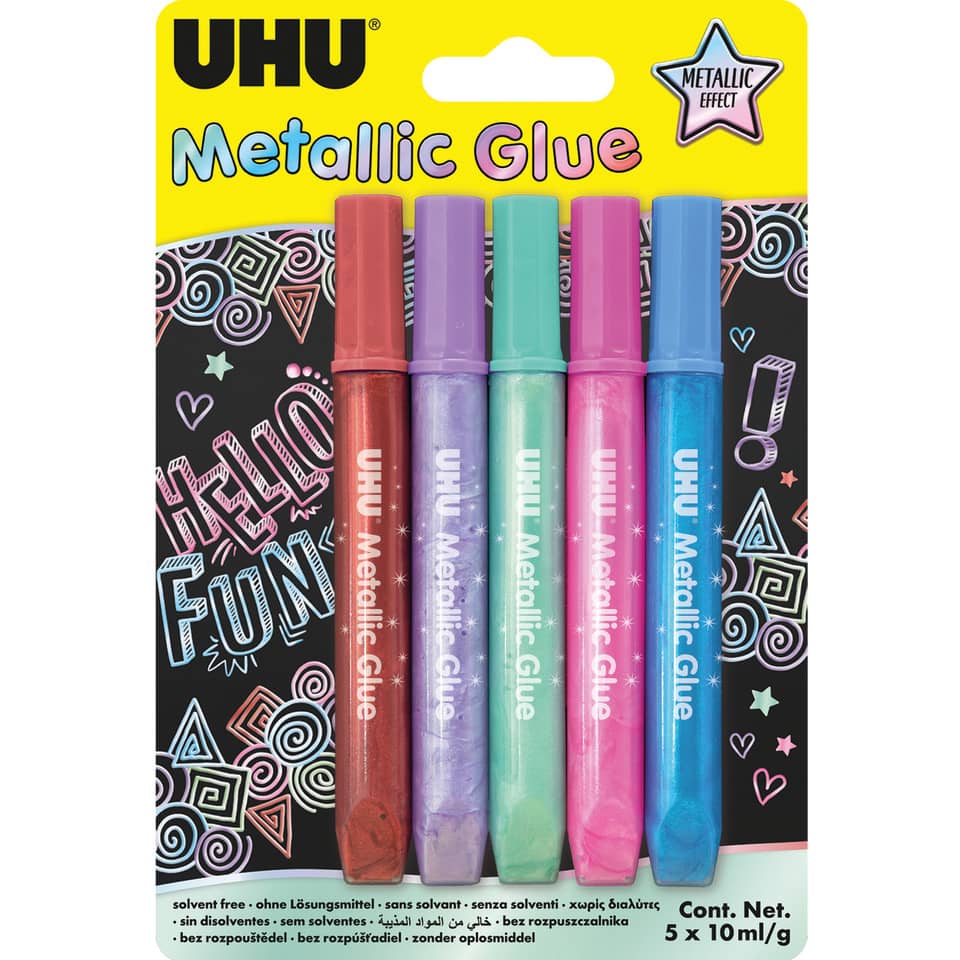 Young Creativ' Glitter Glue Metallic - 5x 10g, ohne Lösungsmittel