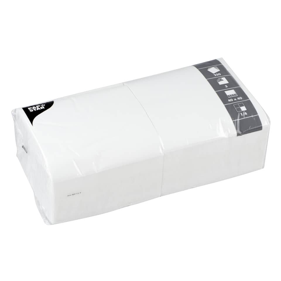Servietten, weiss 3-lagig 1/4-Falz 40 x 40 cm, 250 Stück