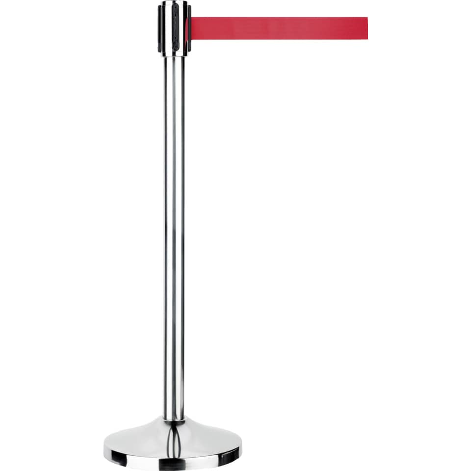 Personenleitsystem Gurtständer - Chrom mit rotem Gurt ca. 300 cm