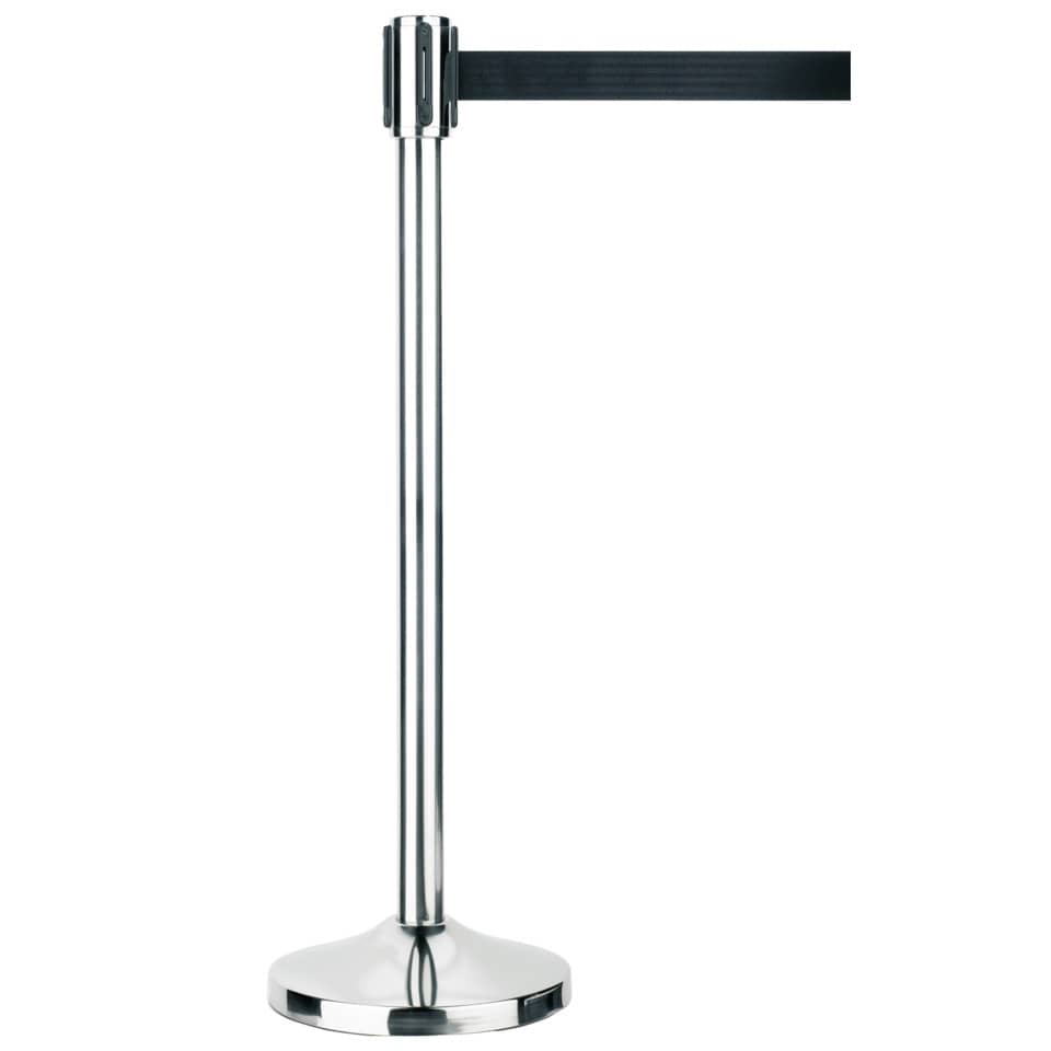 Personenleitsystem Gurtständer - Chrom mit schwarzem Gurt ca. 300 cm
