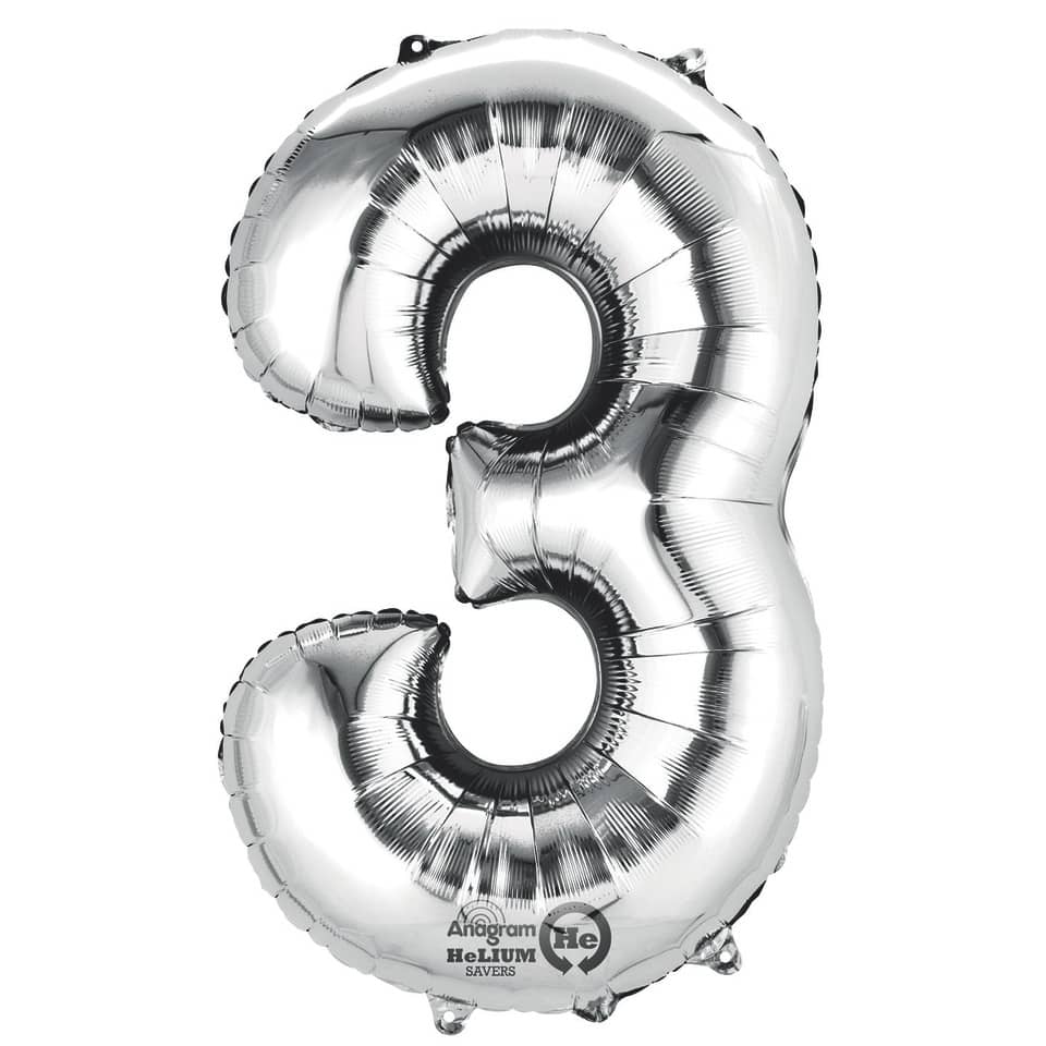 Folienballon Zahl 3 - silber