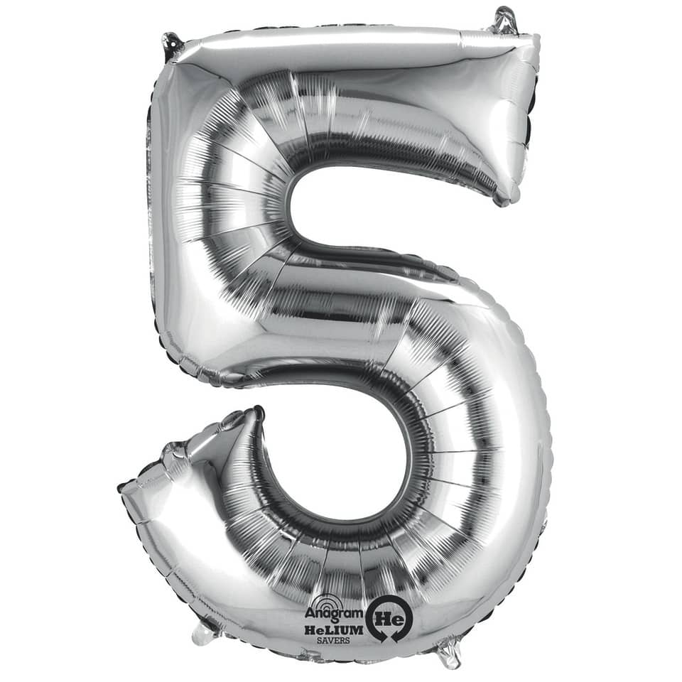 Folienballon Zahl 5 - silber