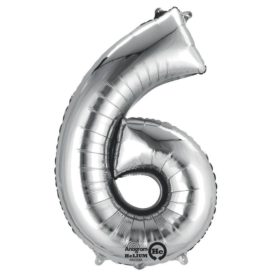 Folienballon Zahl 6 - silber