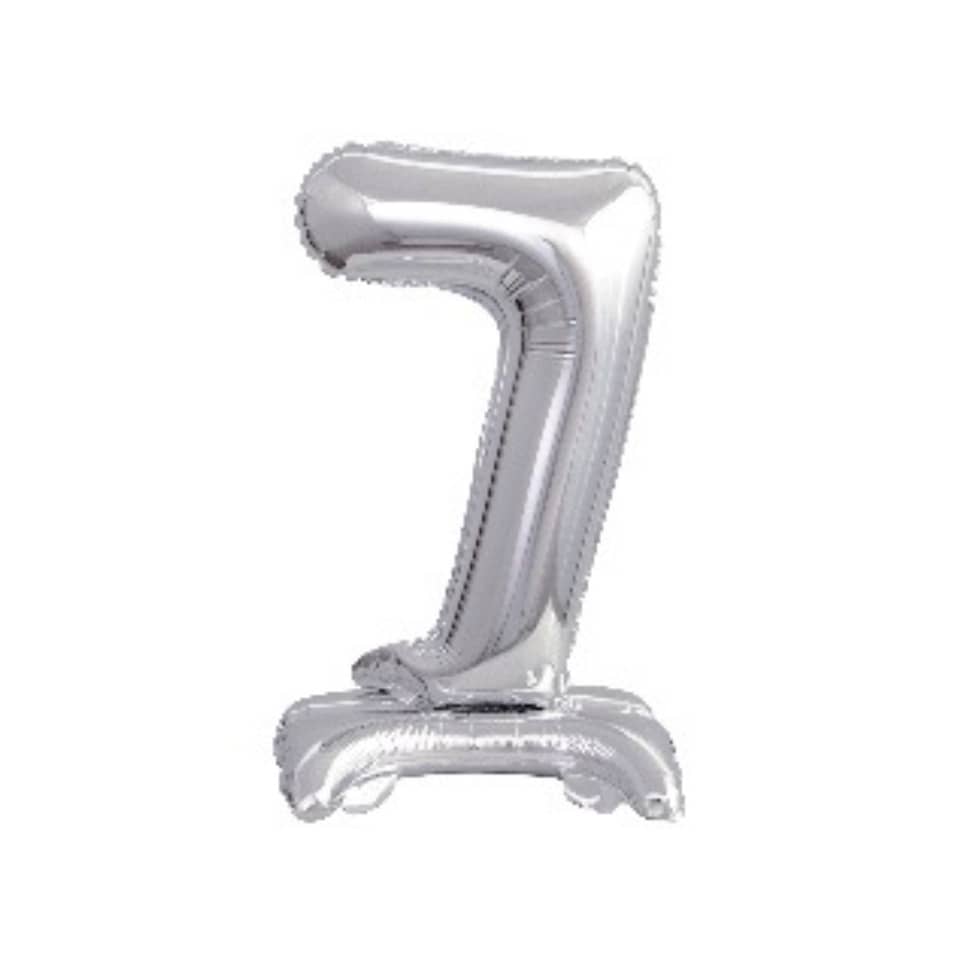 Folienballon Mini Zahl 7 - 15 x 38 cm, mit Standfuß, silber