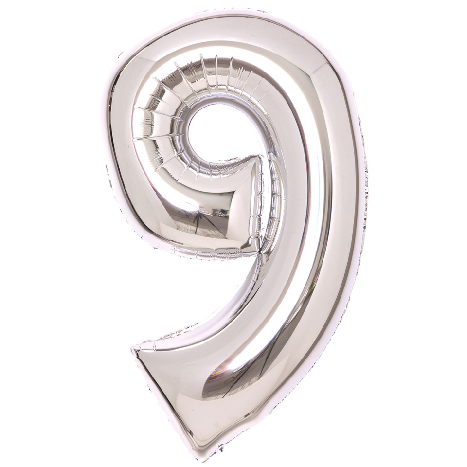 Folienballon XL Zahl 9 - 63 cm, silber