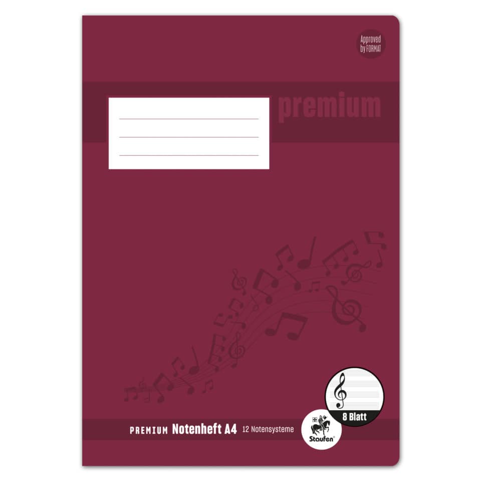 Notenheft PREMIUM Academy - A4 hoch, 90 g/qm, 8 Blatt, 12 Notensysteme