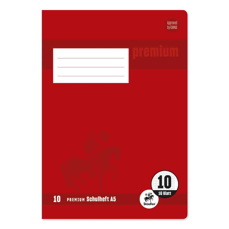 Heft PREMIUM LIN 10 - A5, 16 Blatt, 90 g/qm, kariert mit Rand