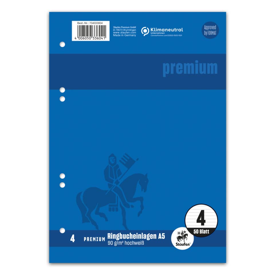 Ringbucheinlage PREMIUM LIN 4 - A5, 90 g/qm, 50 Blatt