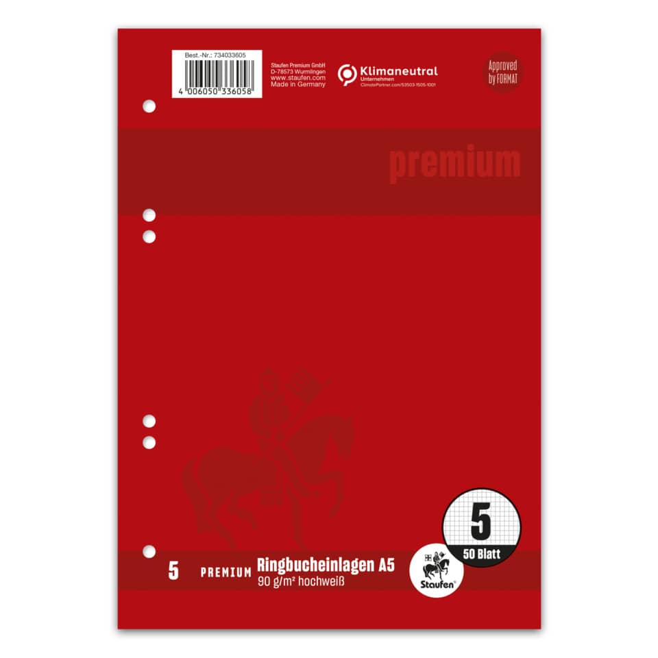 Ringbucheinlage PREMIUM LIN 5 - A5, 90 g/qm, 50 Blatt