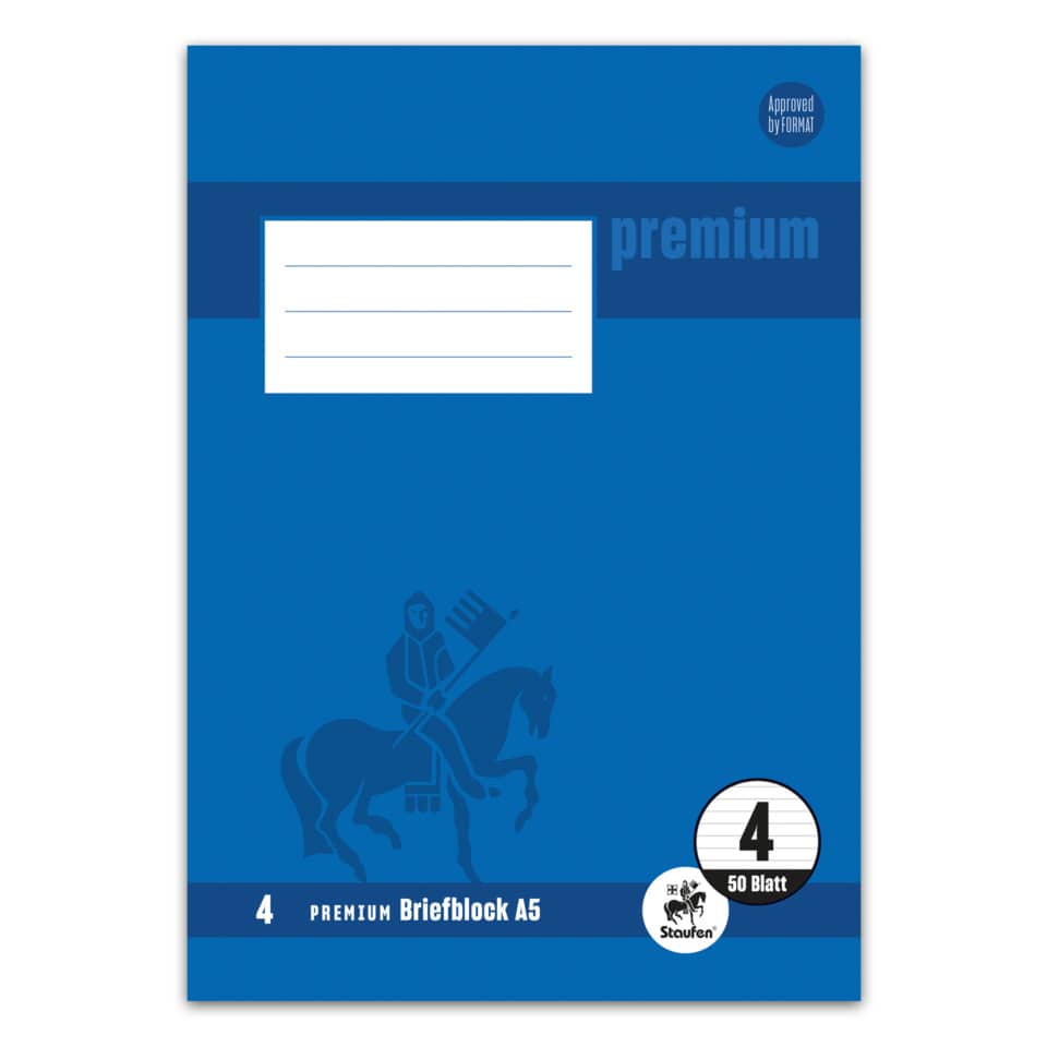 Briefblock PREMIUM LIN 4 - A5, 90 g/qm, 50 Blatt, liniert