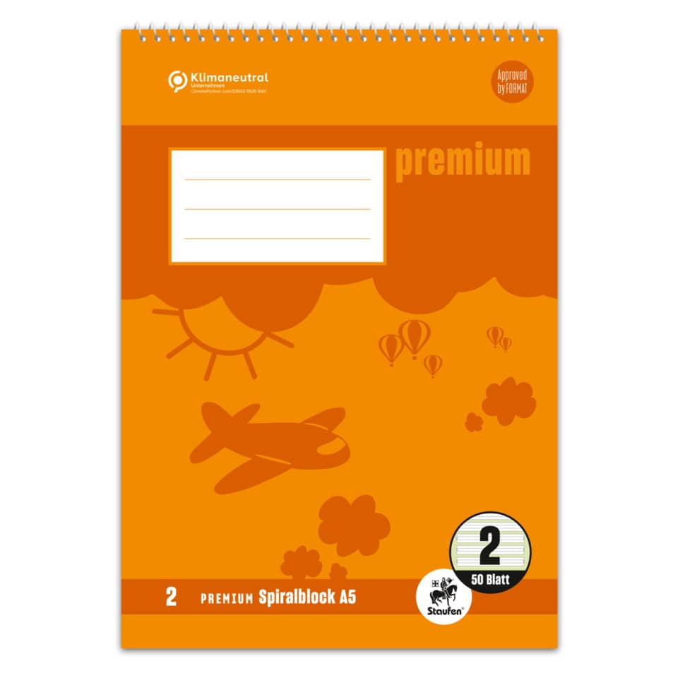 Spiralblock PREMIUM LIN 2 - A5, 40 Blatt, liniert