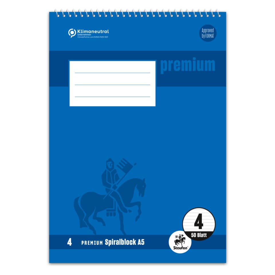 Spiralblock PREMIUM LIN 4 - A5, 40 Blatt, liniert
