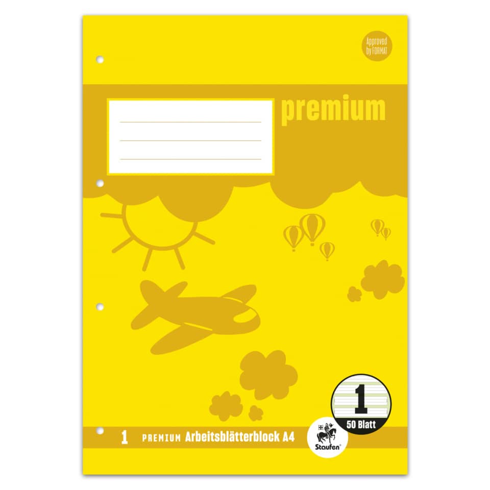 Arbeitsblätterblock PREMIUM LIN 1 - A4, 80 g/qm, 50 Blatt, beidseitig mit Rahmen