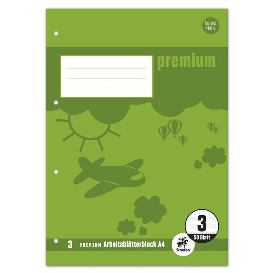 Arbeitsblätterblock PREMIUM LIN 3 - A4, 80 g/qm, 50 Blatt, beidseitig mit Rahmen