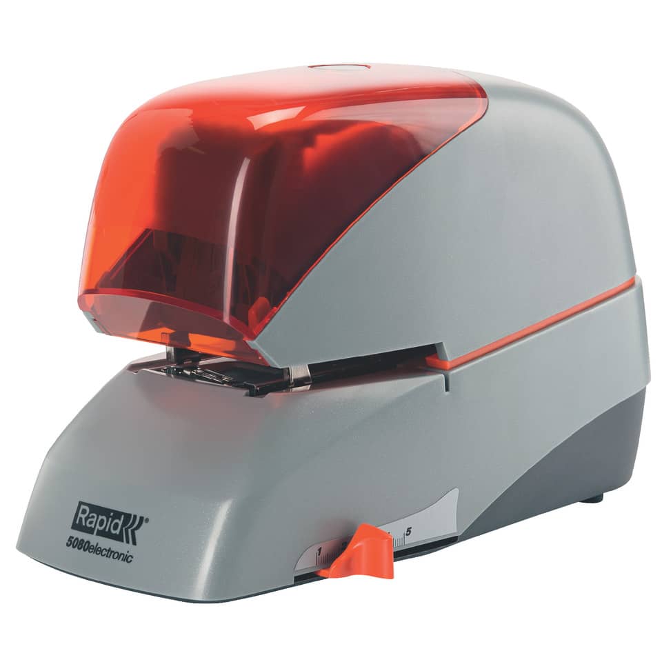Elektrisches Flachheftgerät R5080E - 80 Blatt, silber/orange