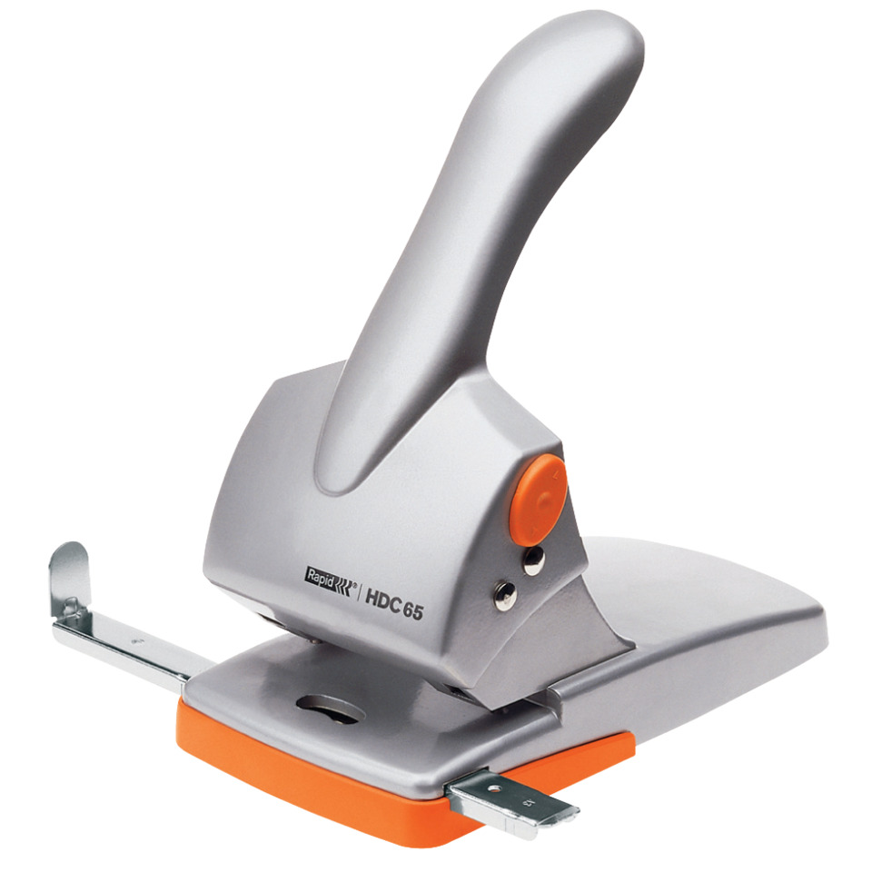 Registraturlocher HDC65, Gussmetall, 65 Blatt, silber/orange