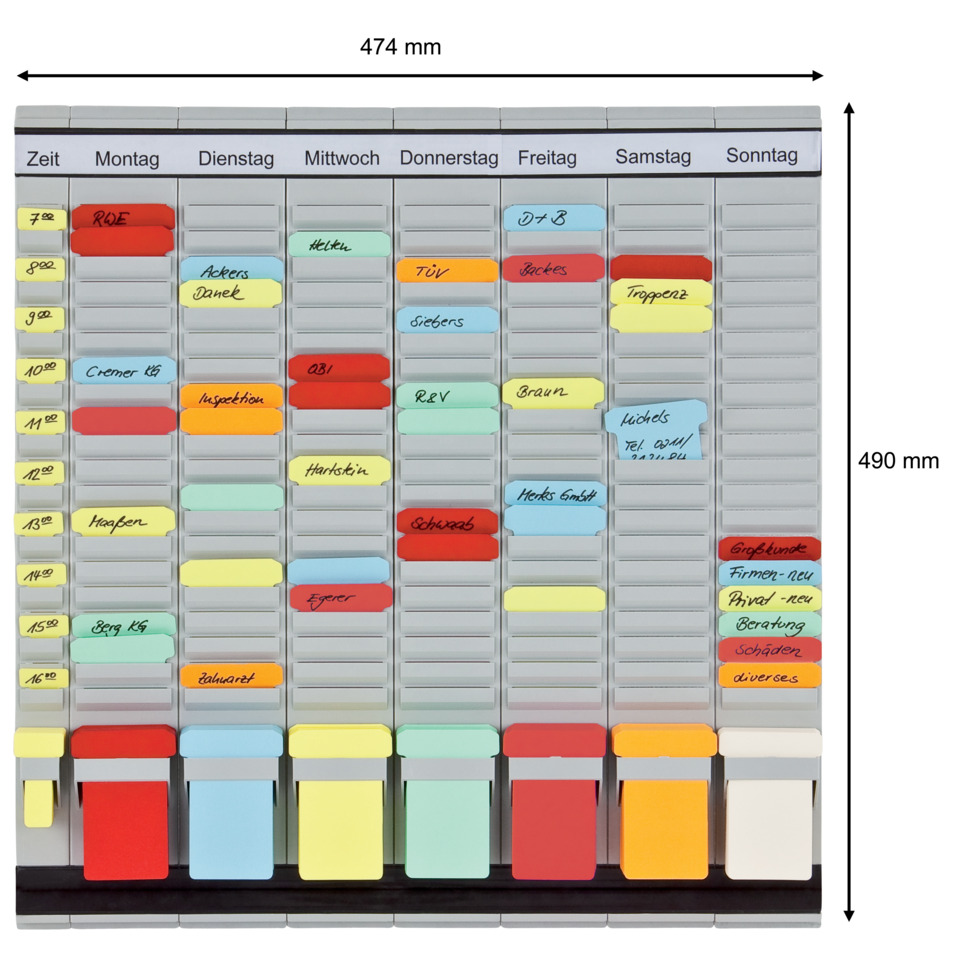 T-Kartentafel OfficePlaner - 7 Spalten à 20 Schlitze, 47,4 x 49 cm