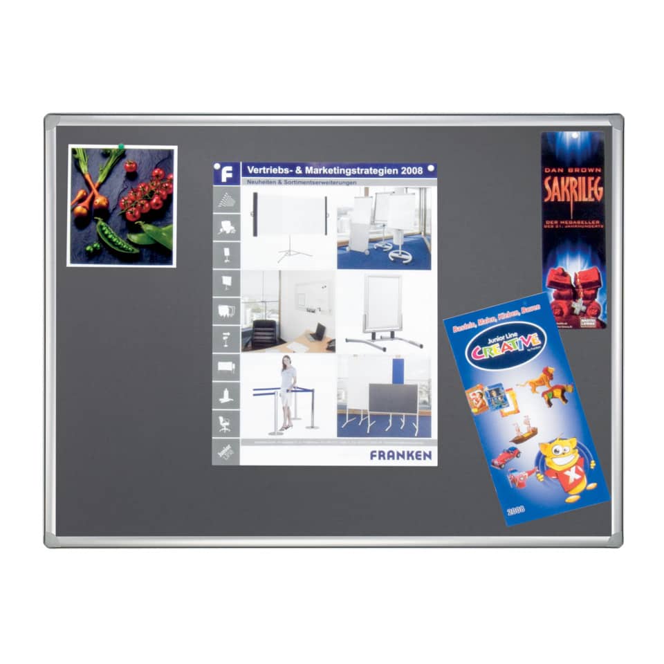 Filz-Notiztafel PRO, Aluminiumrahmen, 1200 x 900 mm, grau