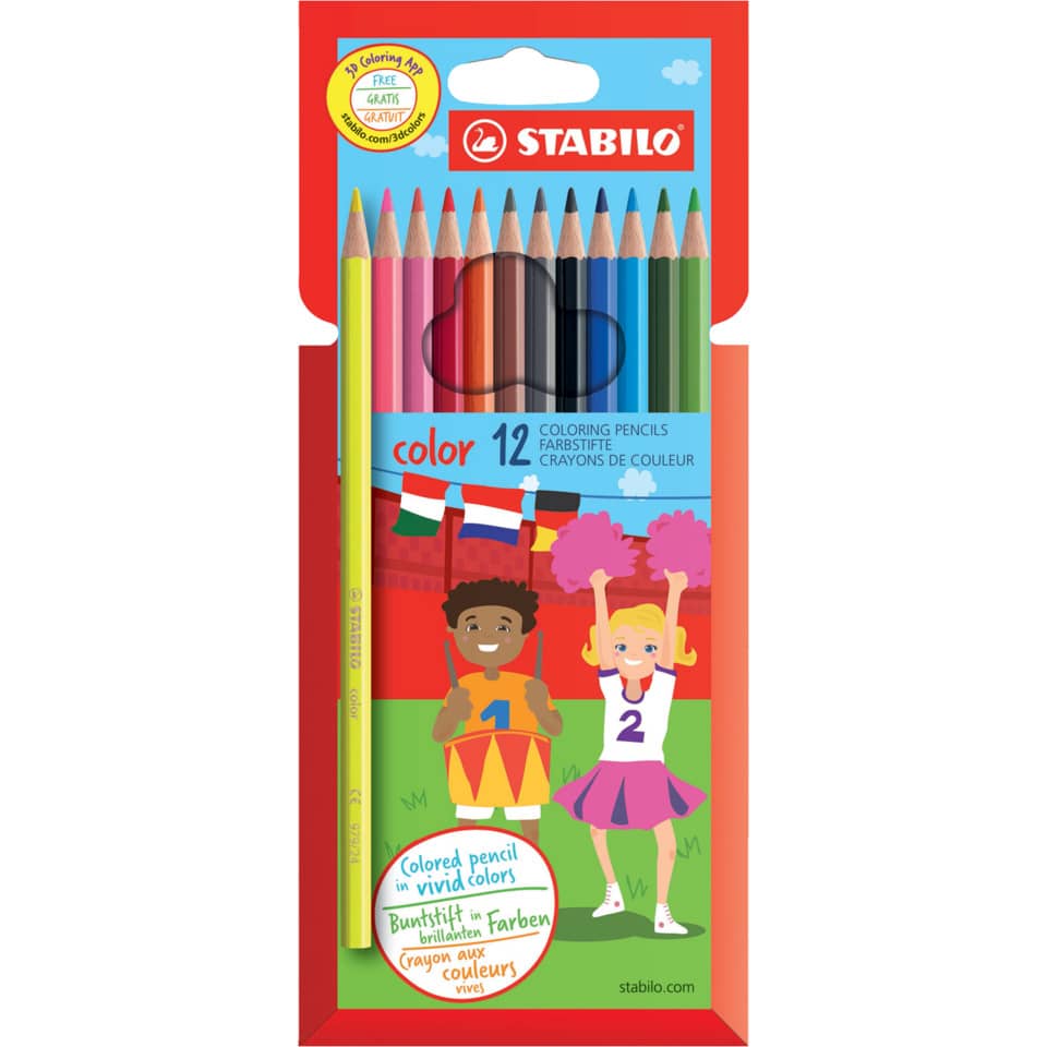 Buntstift - color - 12er Pack - mit 12 verschiedenen Farben inklusive 2 Neonfarben