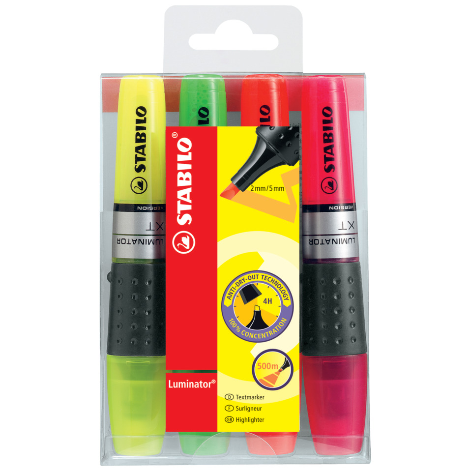 Textmarker - LUMINATOR - 4er Pack - gelb, grün, orange, pink