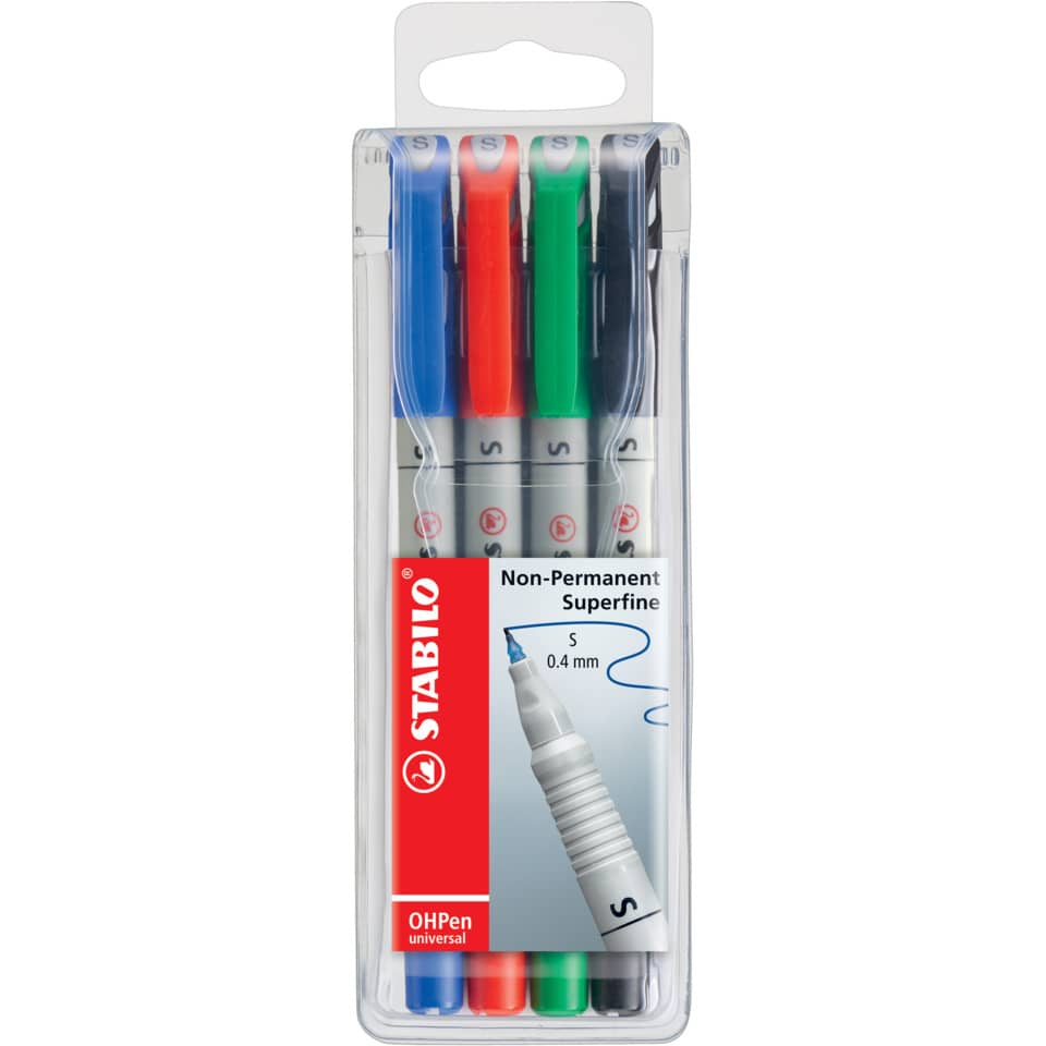 Folienstift - OHPen universal - wasserlöslich superfein - 4er Pack - grün, rot, blau, schwarz