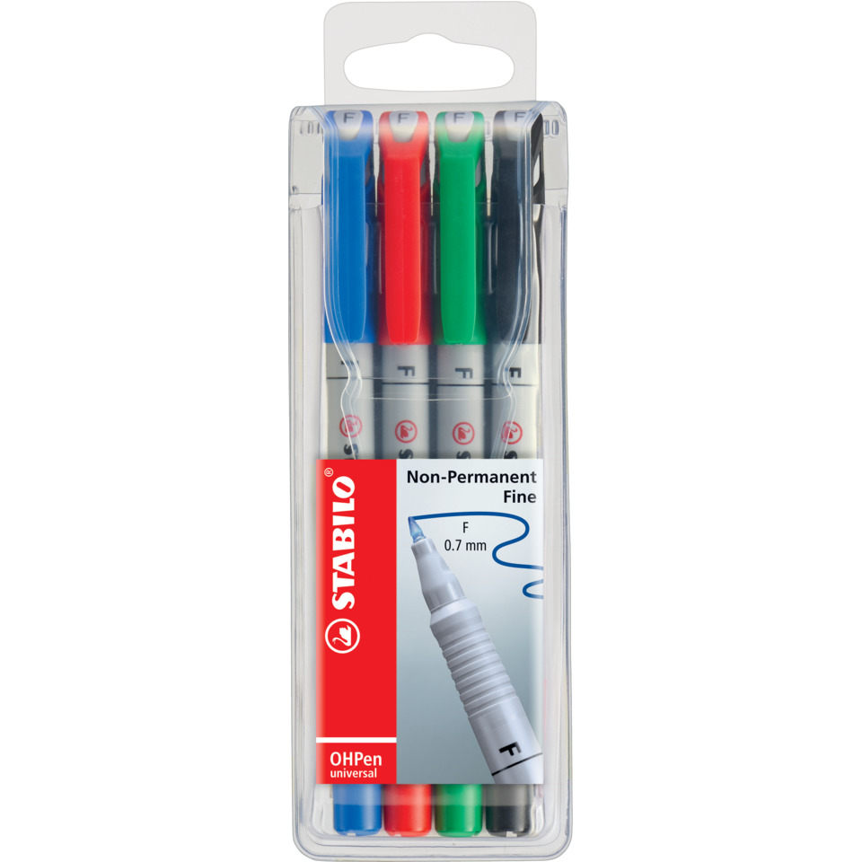 Folienstift - OHPen universal - wasserlöslich fein - 4er Pack - grün, rot, blau, schwarz