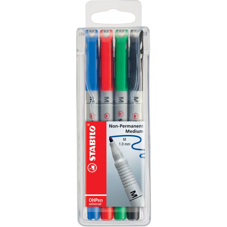 Folienstift - OHPen universal - wasserlöslich medium - 4er Pack - grün, rot, blau, schwarz