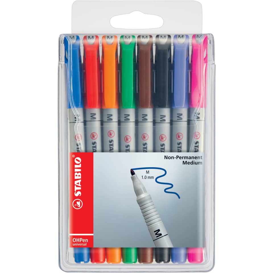 Folienstift - OHPen universal - wasserlöslich medium - 8er Pack - mit 8 verschiedenen Farben