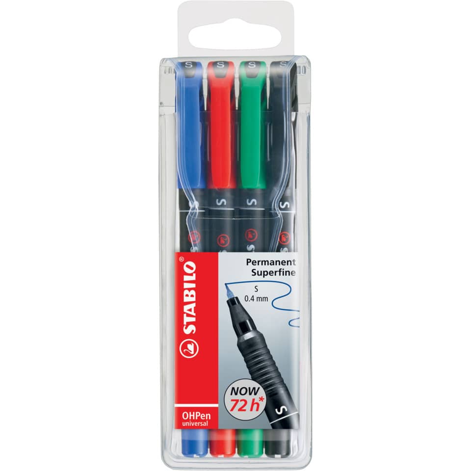 Folienstift - OHPen universal - permanent superfein - 4er Pack - grün, rot, blau, schwarz