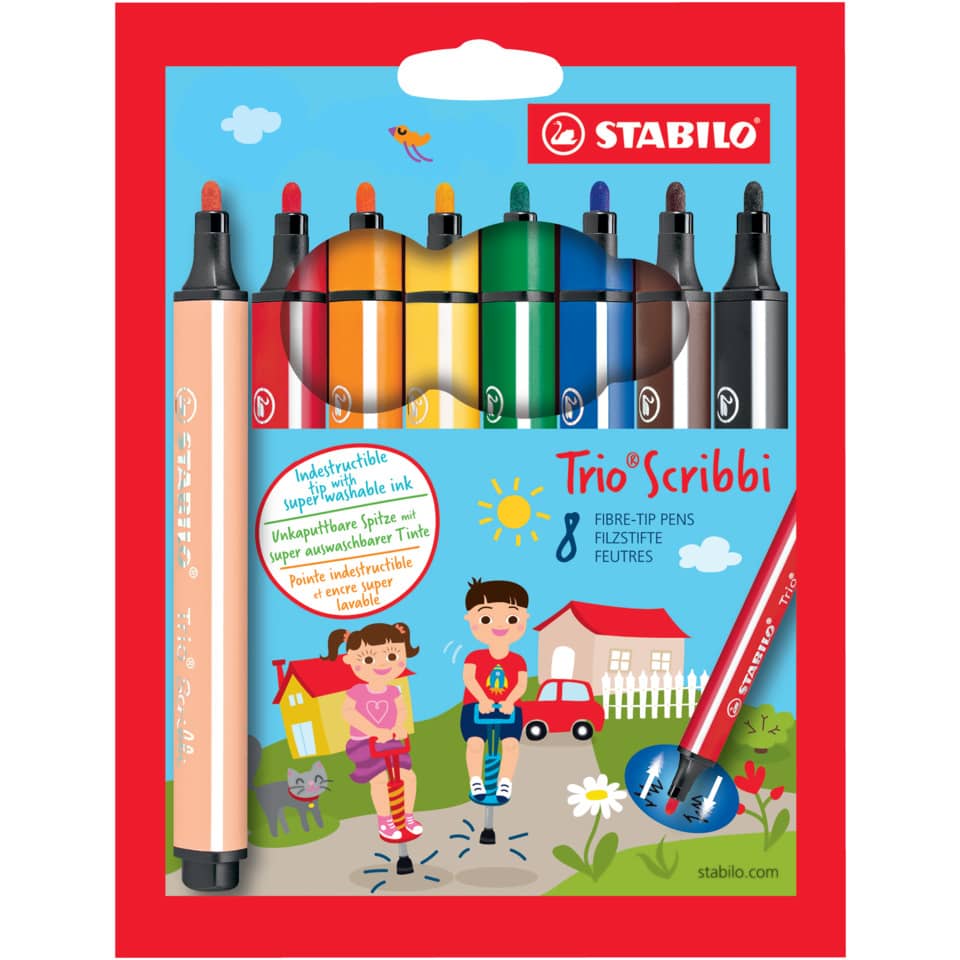 Gefederter Dreikant-Filzstift - Trio Scribbi - 8er Pack - mit 8 verschiedenen Farben