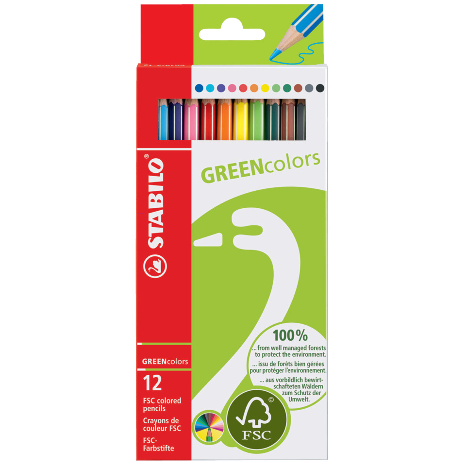 Umweltfreundlicher Buntstift - GREENcolors - 12er Pack - mit 12 verschiedenen Farben