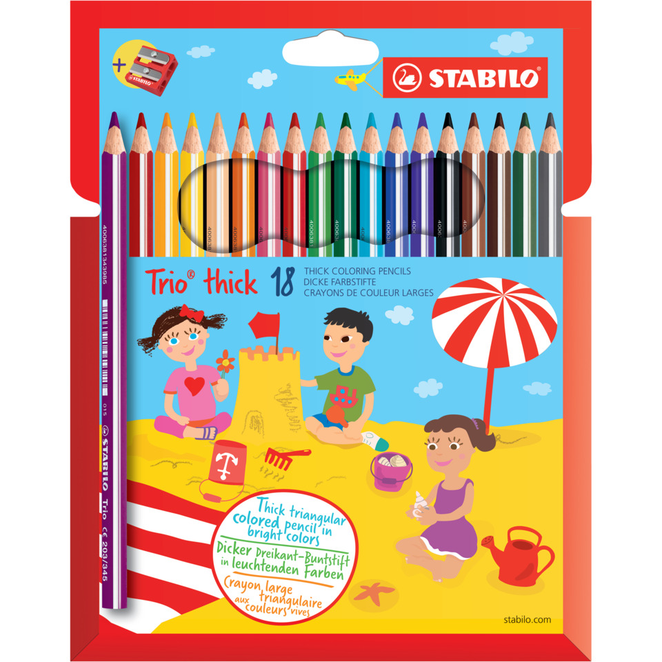Dreikant-Buntstift - Trio dick - 18er Pack - mit 18 verschiedenen Farben und Spitzer