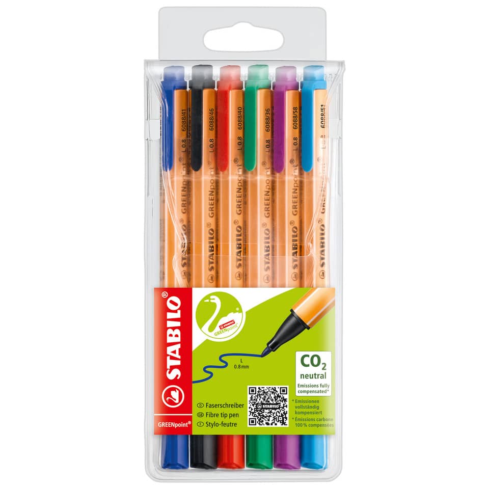 Filzschreiber GREENpoint® - 0,8 mm, 6er Pack sortiert