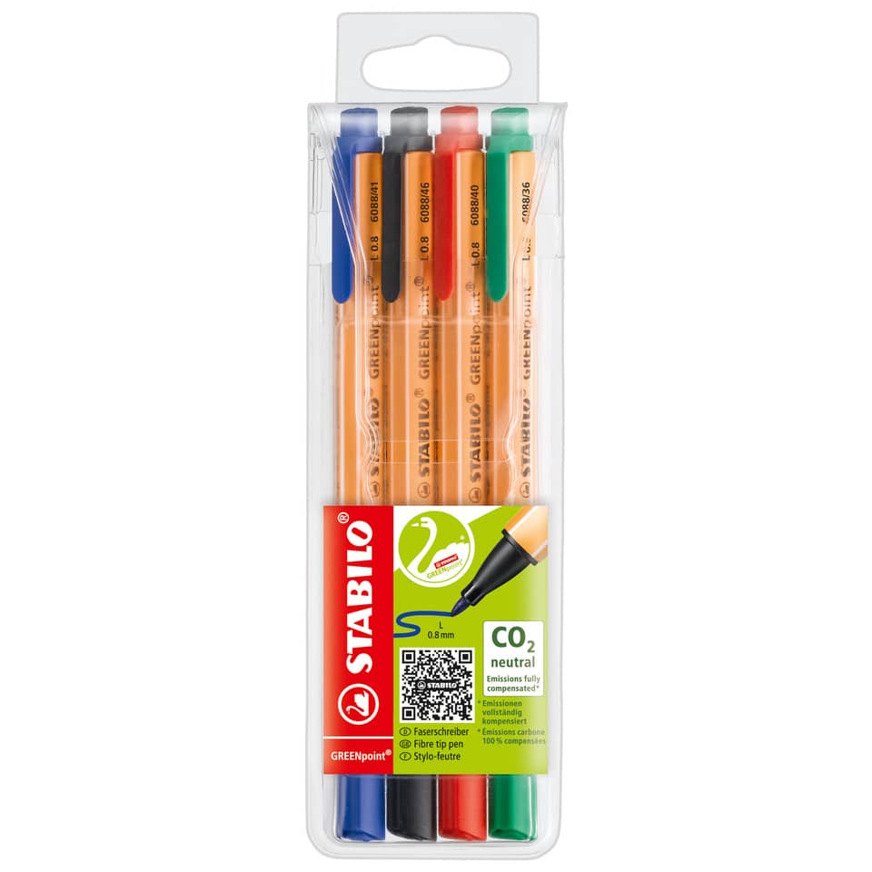 Filzschreiber GREENpoint® - 0,8 mm, 4er Pack sortiert